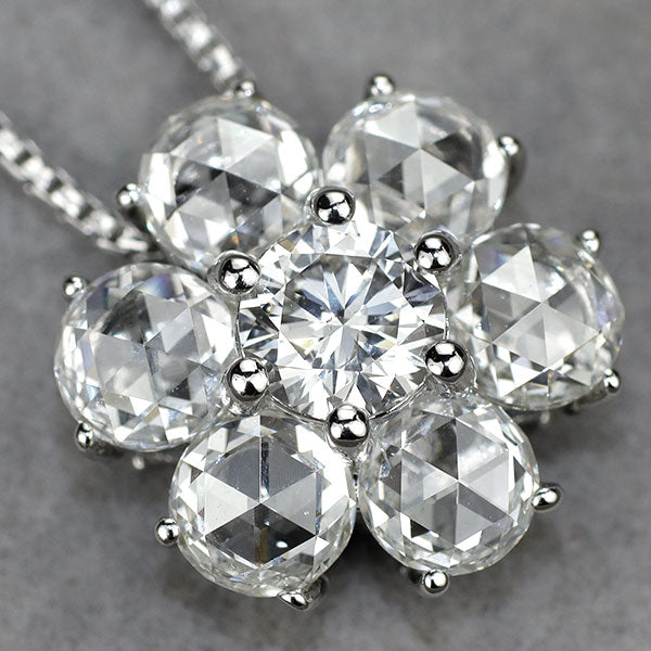 Pt900/ Pt850 ダイヤモンド ローズカットダイヤモンド ペンダントネックレス 0.401ct D1.40ct