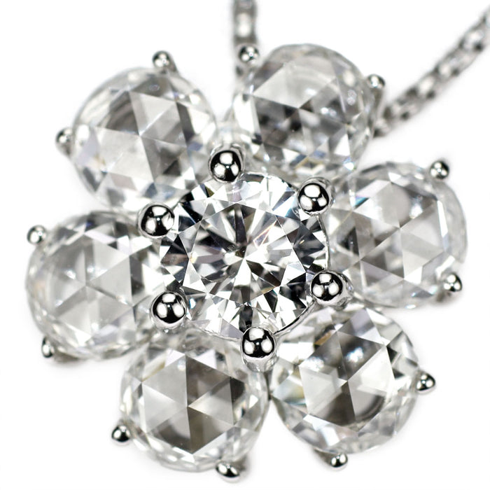 Pt900/ Pt850 ダイヤモンド ローズカットダイヤモンド ペンダントネックレス 0.401ct D1.40ct