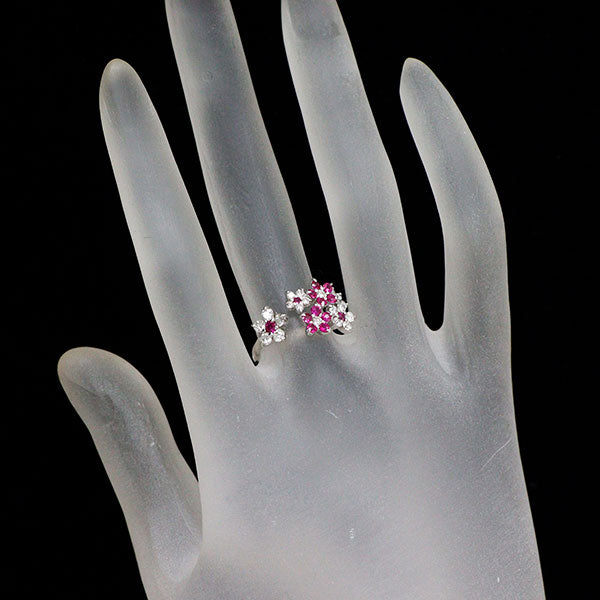 K18WG ルビー ダイヤモンド リング 0.45ct D0.58ct フラワー