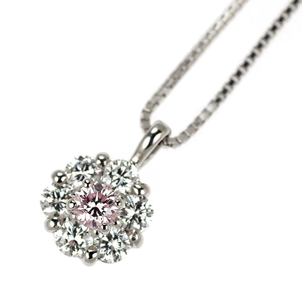 モニッケンダム Pt900/ Pt850 天然ピンクダイヤモンド ペンダントネックレス 0.134ct FLP VS2 D0.37ct チェーン社外品 フラワー