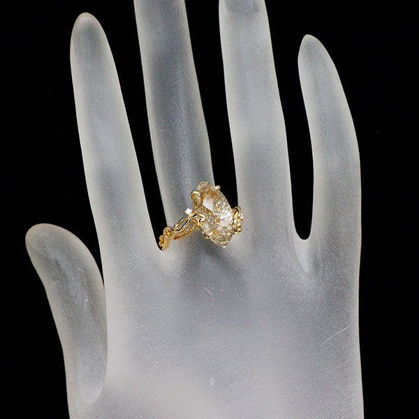ジュステラ K18YG ルチル クオーツ ダイヤモンド リング D0.04ct