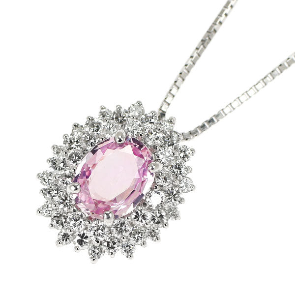 Pt950/ Pt850 パパラチアサファイア ダイヤモンド ペンダントネックレス 0.97ct D0.63ct