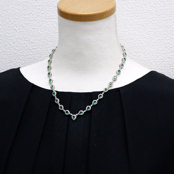 Pt900/ Pt850 グリーンガーネット ダイヤモンド ネックレス 9.87ct D6.89ct