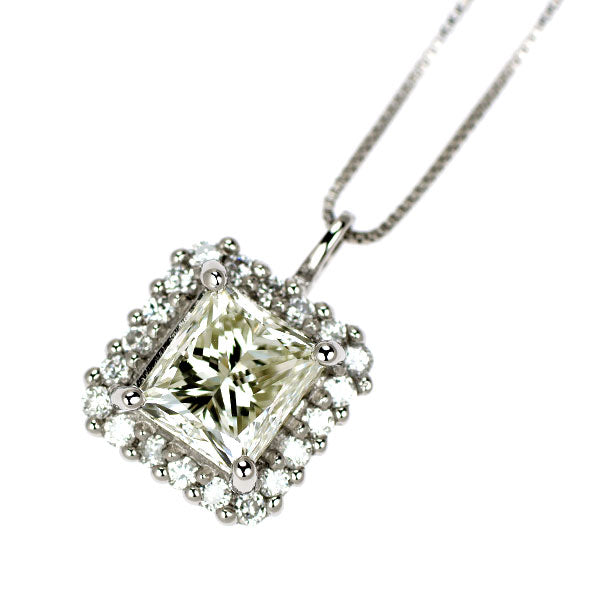 Pt900/ Pt850 プリンセスカット ダイヤモンド ペンダントネックレス 1.007ct K VS2 0.18ct