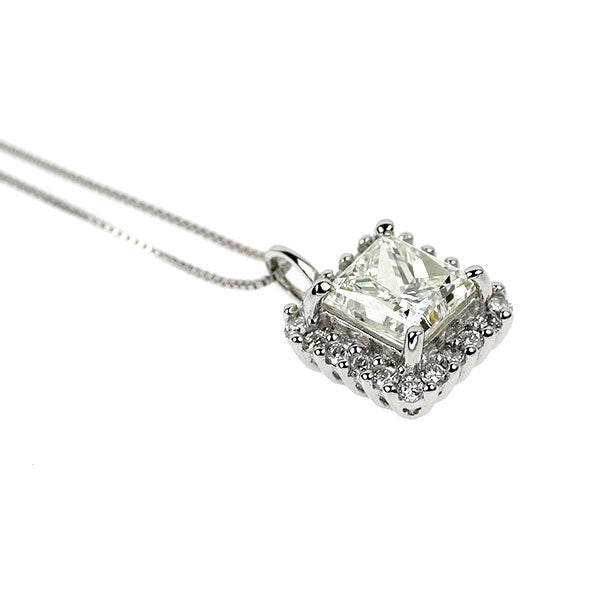 Pt900/ Pt850 プリンセスカット ダイヤモンド ペンダントネックレス 1.007ct K VS2 0.18ct