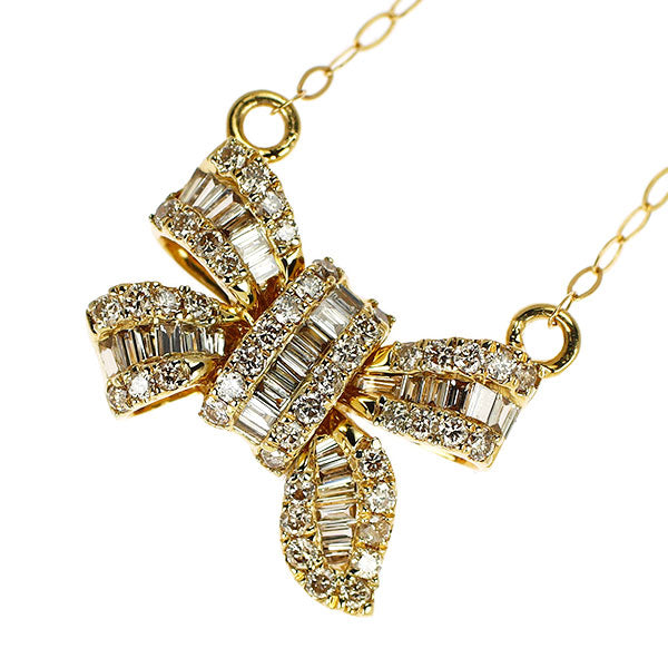 K18YG ダイヤモンド ペンダントネックレス 0.50ct リボン