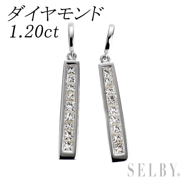 K18WG プリンセスカット ダイヤモンド ピアス 1.20ct
