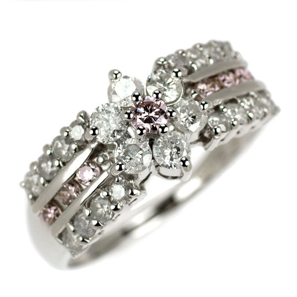 Pt1000 天然ピンクダイヤモンド リング 0.20ct D0.80ct フラワー
