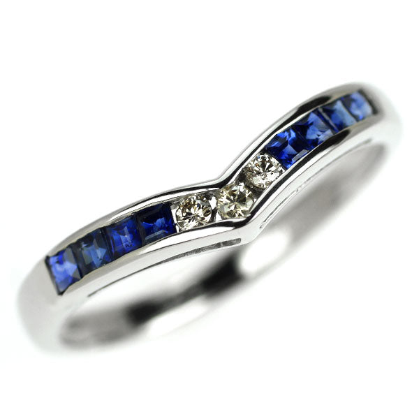 Pt900 サファイア ダイヤモンド リング 0.33ct D0.06ct V字