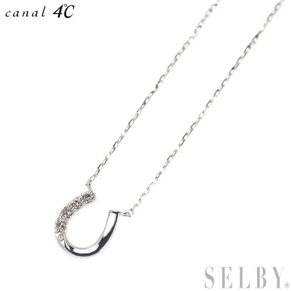 カナル4℃ K10WG ダイヤモンド ペンダントネックレス 馬蹄