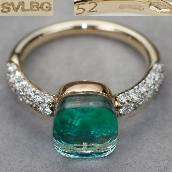 ポメラート K18WG/PG ブルートパーズ アゲート ダイヤモンド リング ヌード プチ 52号 Deep Blue