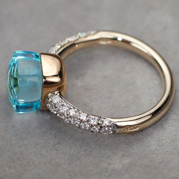 ポメラート K18WG/PG ブルートパーズ アゲート ダイヤモンド リング ヌード プチ 52号 Deep Blue