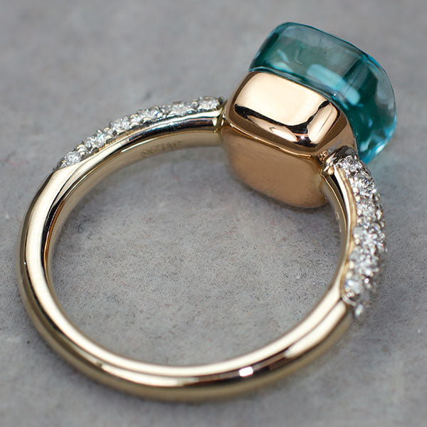 ポメラート K18WG/PG ブルートパーズ アゲート ダイヤモンド リング ヌード プチ 52号 Deep Blue