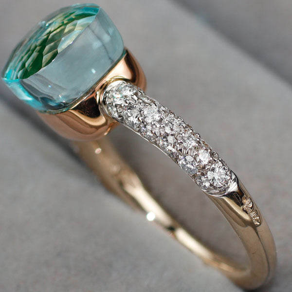 ポメラート K18WG/PG ブルートパーズ アゲート ダイヤモンド リング ヌード プチ 52号 Deep Blue