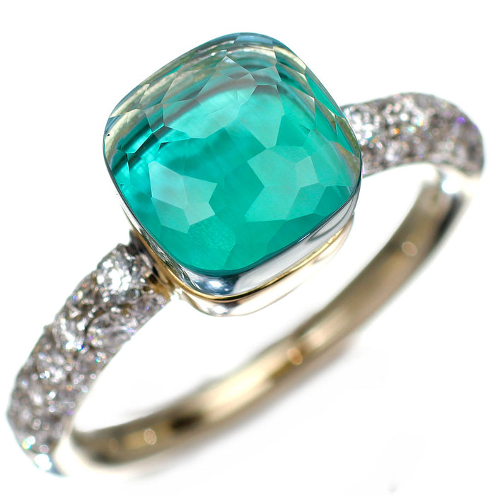 ポメラート K18WG/PG ブルートパーズ アゲート ダイヤモンド リング ヌード プチ 52号 Deep Blue