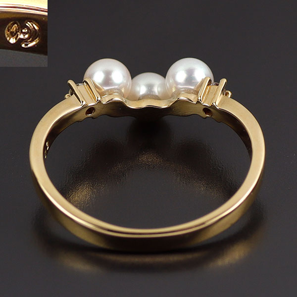 田崎真珠 K18YG アコヤベビー 真珠 ダイヤモンド リング 径約3.9mm D0