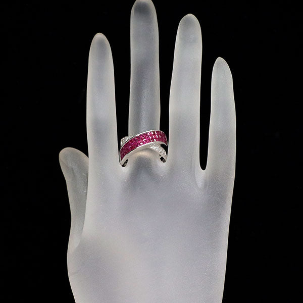 K18WG ルビー ダイヤモンド リング 2.10ct D0.10ct ミステリーセッティング