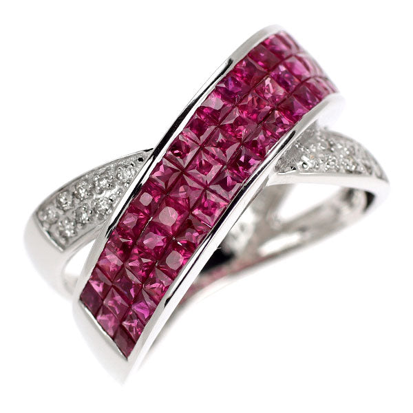 K18WG ルビー ダイヤモンド リング 2.10ct D0.10ct ミステリーセッティング