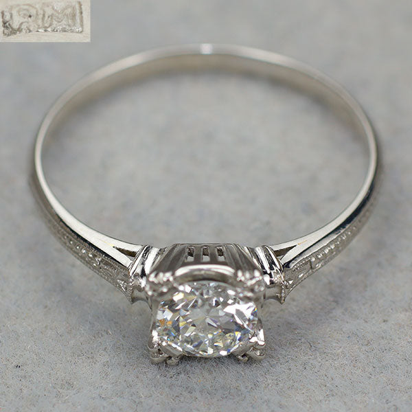 Pm（Pt650前後） オールドサーキュラーブリリアントカットダイヤモンド リング 0.453ct H SI2 陽刻ヴィンテージ製品 昭和レトロ【ヒスコレ】