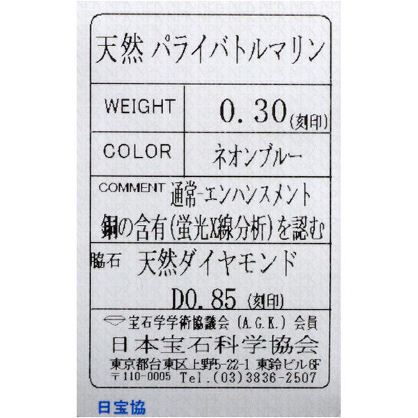K18WG パライバトルマリン ダイヤモンド ペンダントトップ 0.30ct D0.85ct