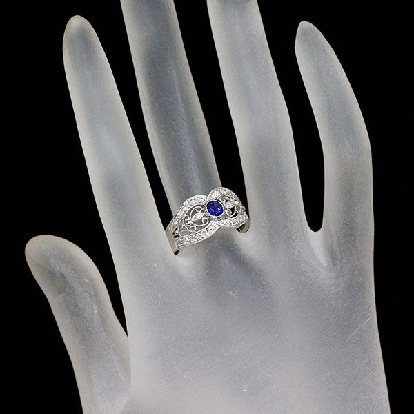 Pt900 サファイア ダイヤモンド リング 0.43ct D0.43ct アンティークレース