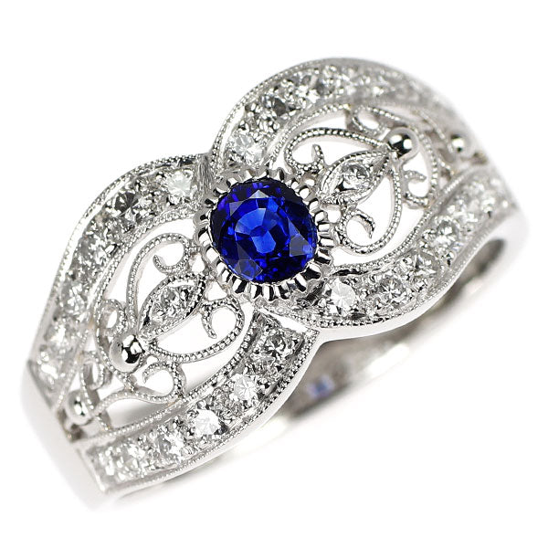 Pt900 サファイア ダイヤモンド リング 0.43ct D0.43ct アンティークレース