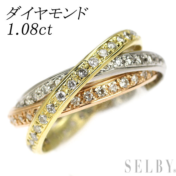 Pt900/ K18YG/PG ダイヤモンド リング 1.08ct フルエタニティ 3連