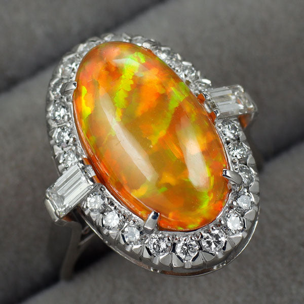 Pt900 ファイアーオパール ダイヤモンド リング 5.54ct D0.40ct 陽刻ヴィンテージ製品【ヒスコレ】