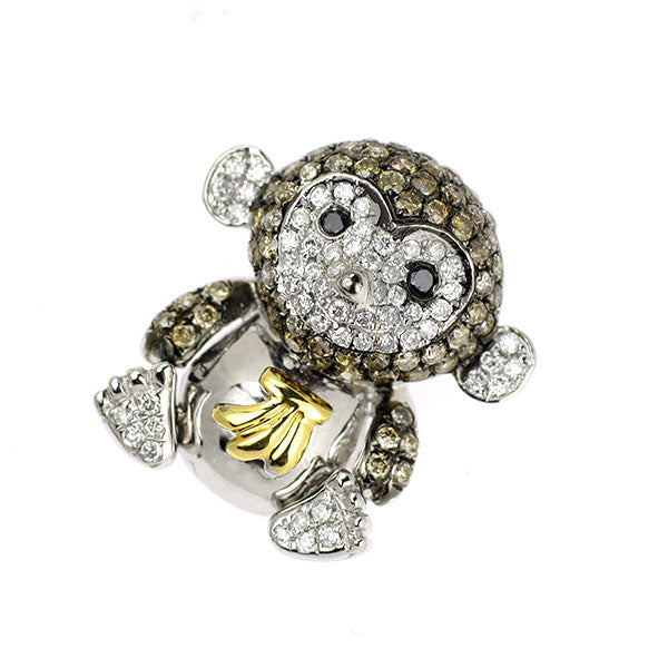 ブラックコーティング/ K18YG/WG ダイヤモンド ペンダントトップ 0.55ct 猿 アニマル