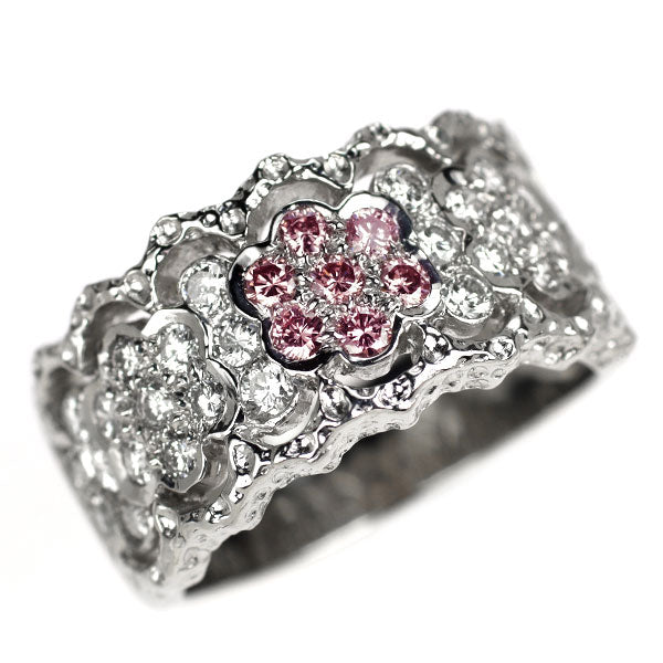 希少 Pt900 天然ピンク/カラーレス ダイヤモンド リング 0.19ct D0.72ct