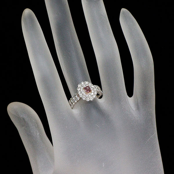 希少 Pt900/K18PG 天然ビビッドピンク ダイヤモンド リング 0.208ct FVPP I1 D1.26ct