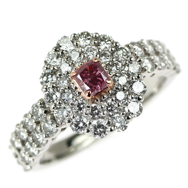 希少 Pt900/K18PG 天然ビビッドピンク ダイヤモンド リング 0.208ct FVPP I1 D1.26ct