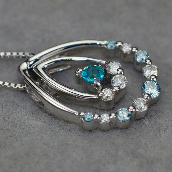 K18WG ブラジル産パライバトルマリン 無色/アイスブルーダイヤモンド ペンダントネックレス 0.105ct D0.50ct