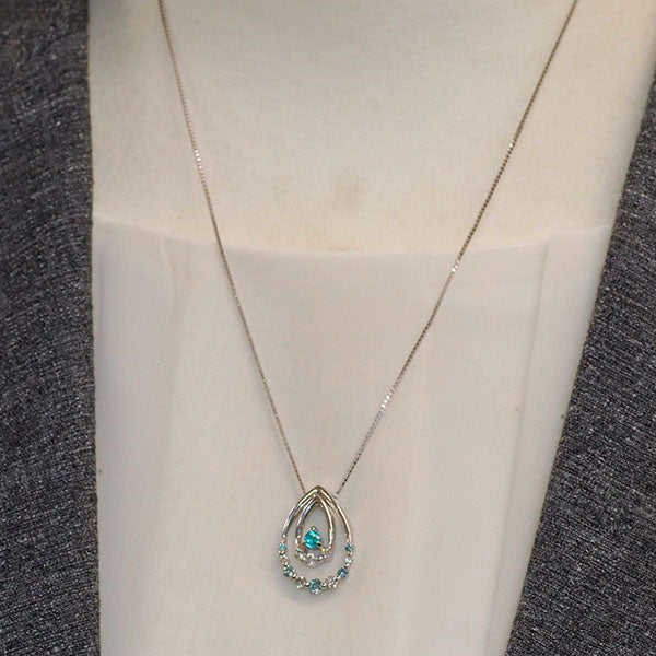 K18WG ブラジル産パライバトルマリン 無色/アイスブルーダイヤモンド ペンダントネックレス 0.105ct D0.50ct