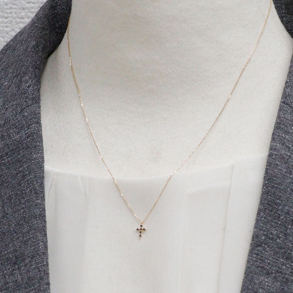 アガット K18YG サファイア ペンダントネックレス 0.03ct クロス