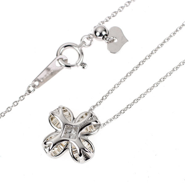 K18WG ダイヤモンド ネックレス 0.25ct フラワー クローバー