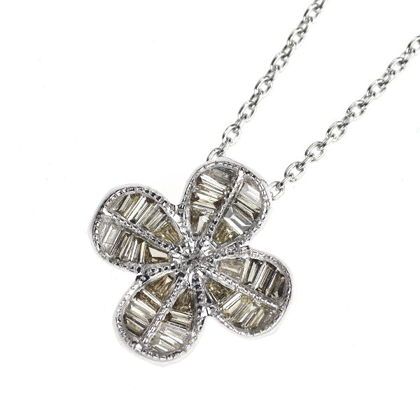 K18WG ダイヤモンド ネックレス 0.25ct フラワー クローバー