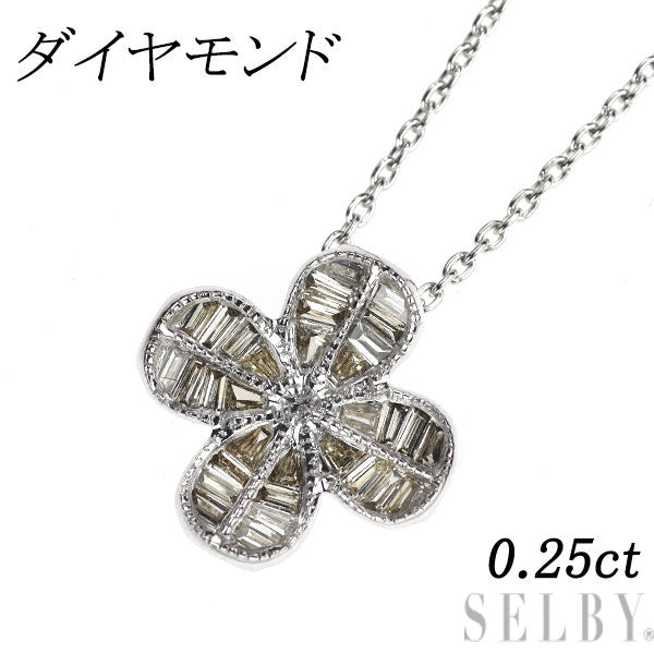 K18WG ダイヤモンド ネックレス 0.25ct フラワー クローバー