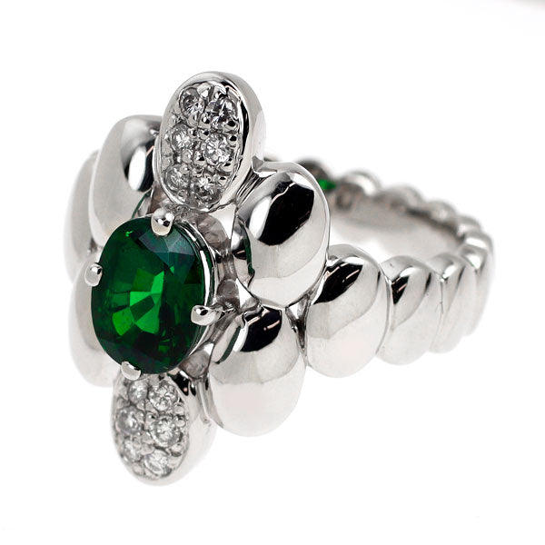 Pt900 グリーングロッシュラーガーネット ダイヤモンド リング 1.67ct D0.17ct