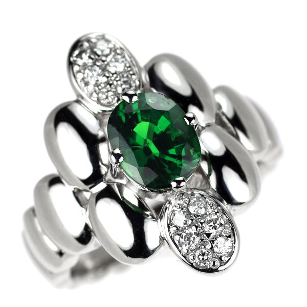 Pt900 グリーングロッシュラーガーネット ダイヤモンド リング 1.67ct D0.17ct