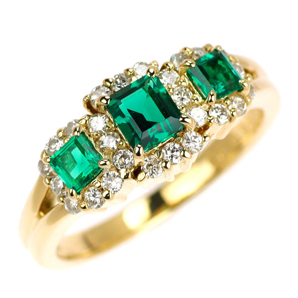 クレサンベール K18YG 再結晶エメラルド ダイヤモンド リング 0.45ct D0.29ct
