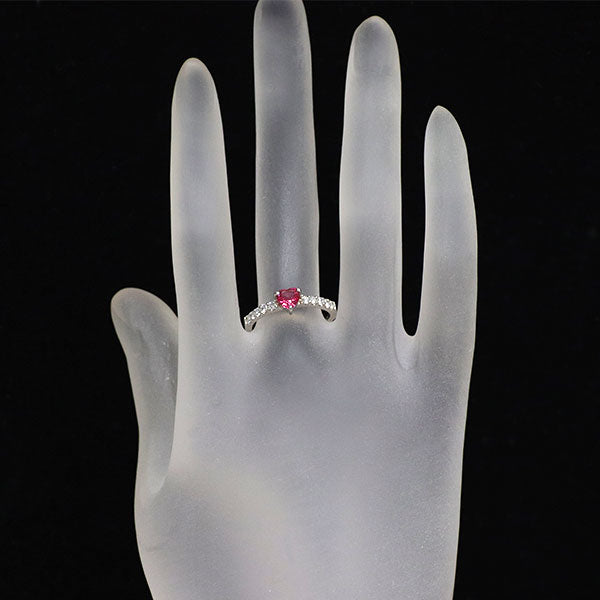 Pt900 ハートシェイプ ピンクスピネル ダイヤモンド リング 0.48ct 0.25ct