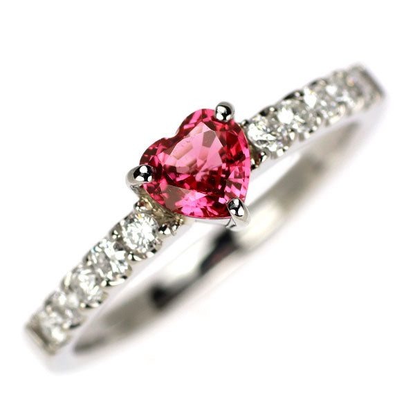 Pt900 ハートシェイプ ピンクスピネル ダイヤモンド リング 0.48ct 0.25ct