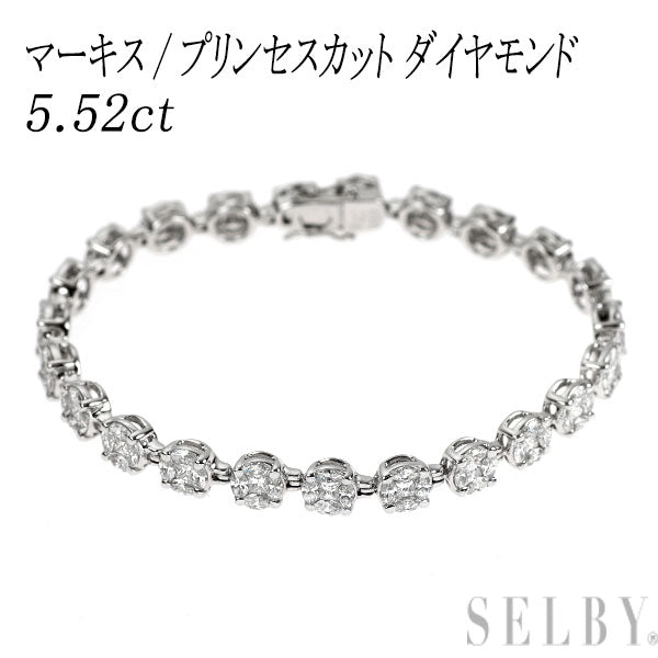 K18WG マーキス/プリンセスカット ダイヤモンド ブレスレット 5.52ct