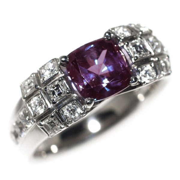 クレサンベール Pt950 再結晶 アレキサンドライト ダイヤモンド リング 1.73ct D0.61ct