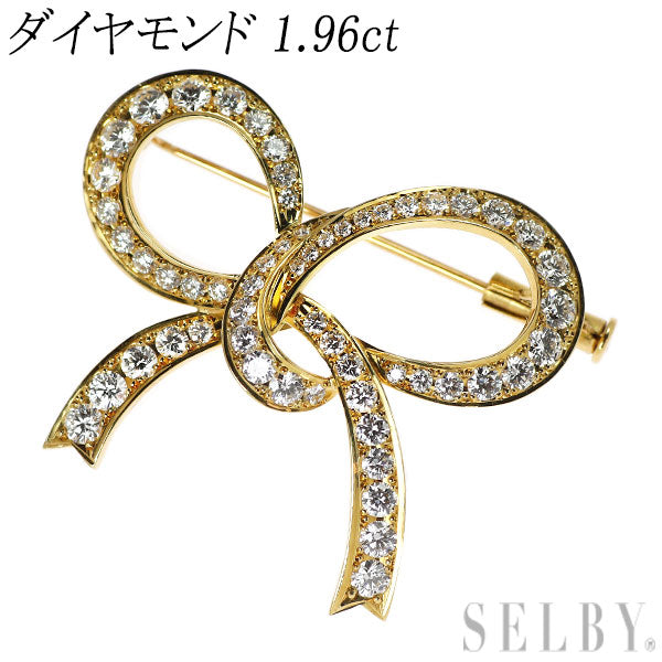 K18YG ダイヤモンド ブローチ 1.96ct リボン