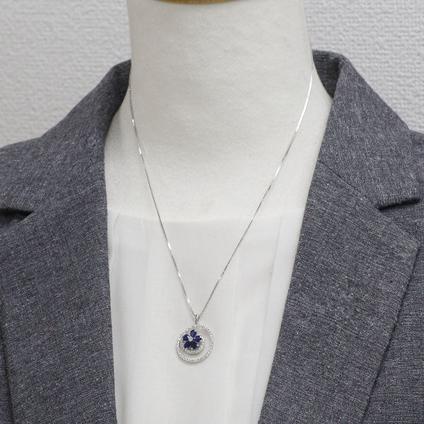 K18WG サファイア ダイヤモンド ペンダントネックレス 1.40ct D0.51ct フラワー