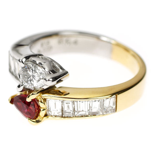 Pt900/ K18YG ペアシェイプ ルビー ダイヤモンド リング 0.35ct D1.43ct トワエモア
