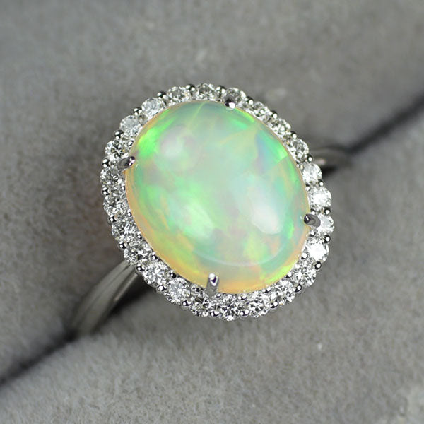 Pt900 オパール ダイヤモンド リング 2.48ct D0.27ct