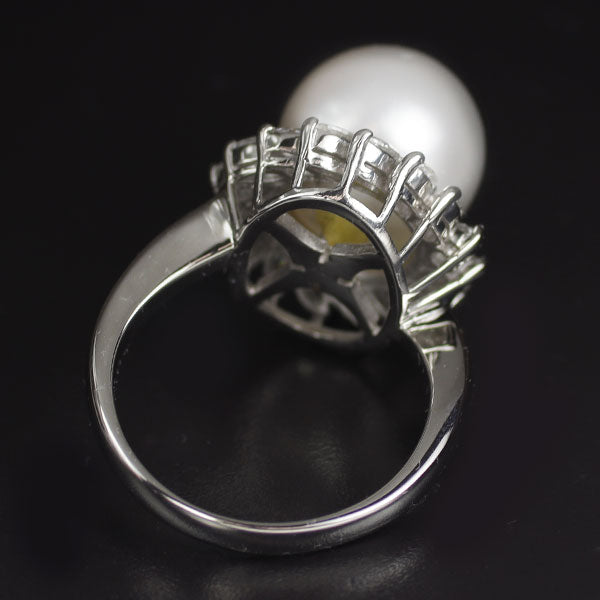 Pt900 白蝶真珠 ダイヤモンド リング 径約10.7mm D0.65ct